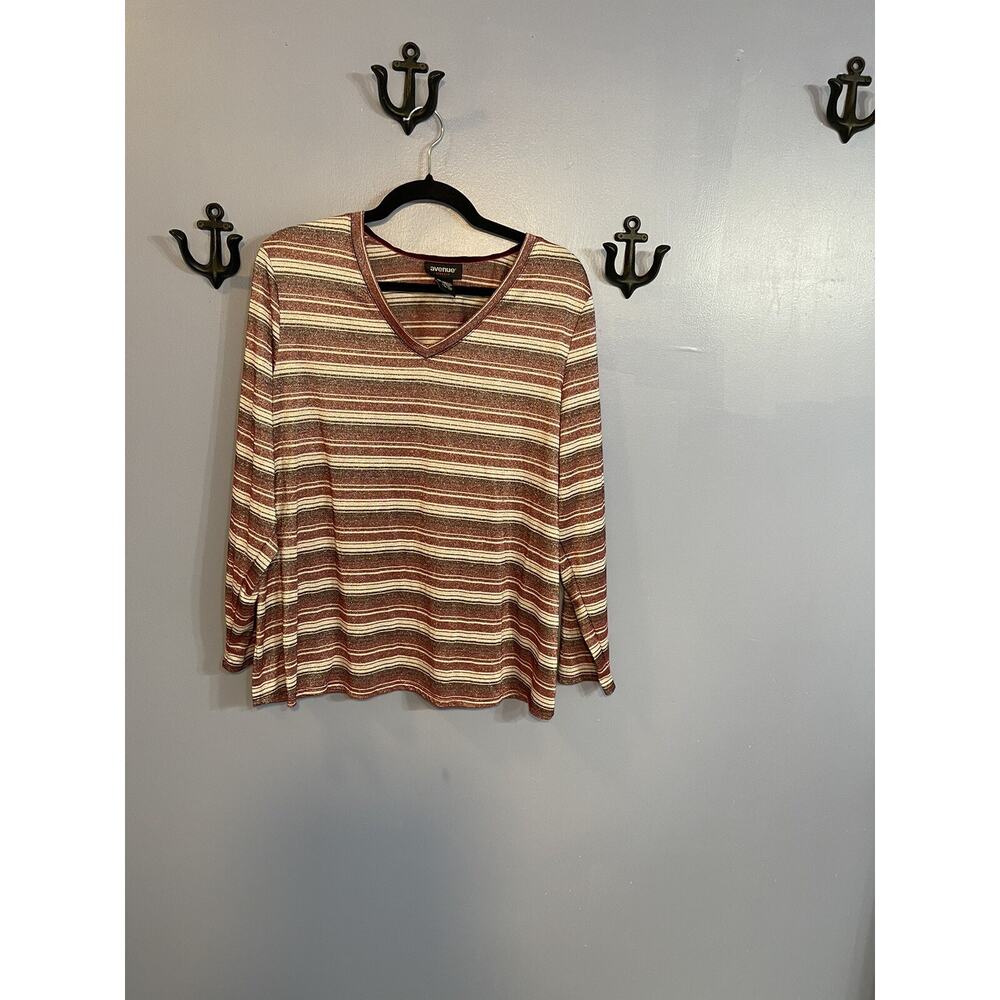 Avenue Stretch Pull-Over V-Neck Top Size 18/20 Striped Sparkly